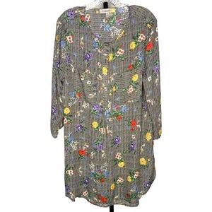Anthropologie Figueroa Flower Black White Chevron Floral Dress‎ size XL tunic